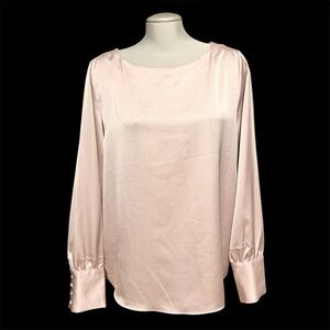 Ann Taylor Long Sleeve Satin Blouse Taupe